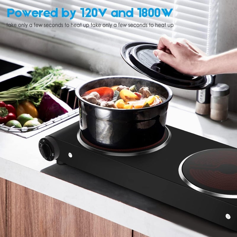 CUKOR 1800W Dual Infrared Burner Electric Hot Plate, High Power for Fast Cooking, 7 Inch Ceramic Glass Portable Electric Stove with Adjustable Temperature Control, Upgraded Version - Image 2